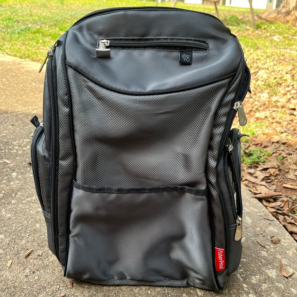 Fisher Price Gray Diaper bag. Infant baby travel.